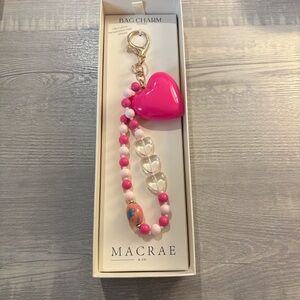 Macrae & Co Pink Heart Bag Charm Keychain Beaded Gold Tone NIB